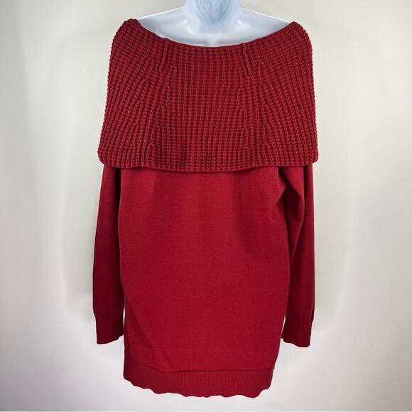 Michael Kors Red‎ Chunky Knit Off The Shoulder Sweater Size 0X High Low Top - Picture 4 of 10